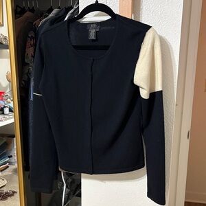 BCBG Colorblock Black and Cream Cashmere Cardigan